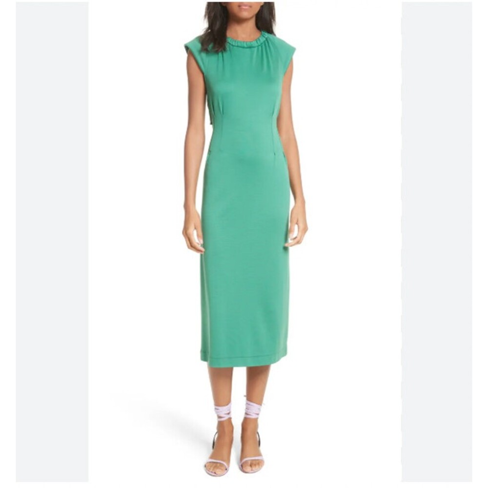 Tibi Emerald Green Cap-Sleeve Midi Dress